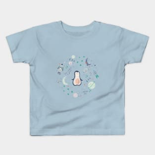 Cute baby space vector set with penguins, stars and planets Kids T-Shirt